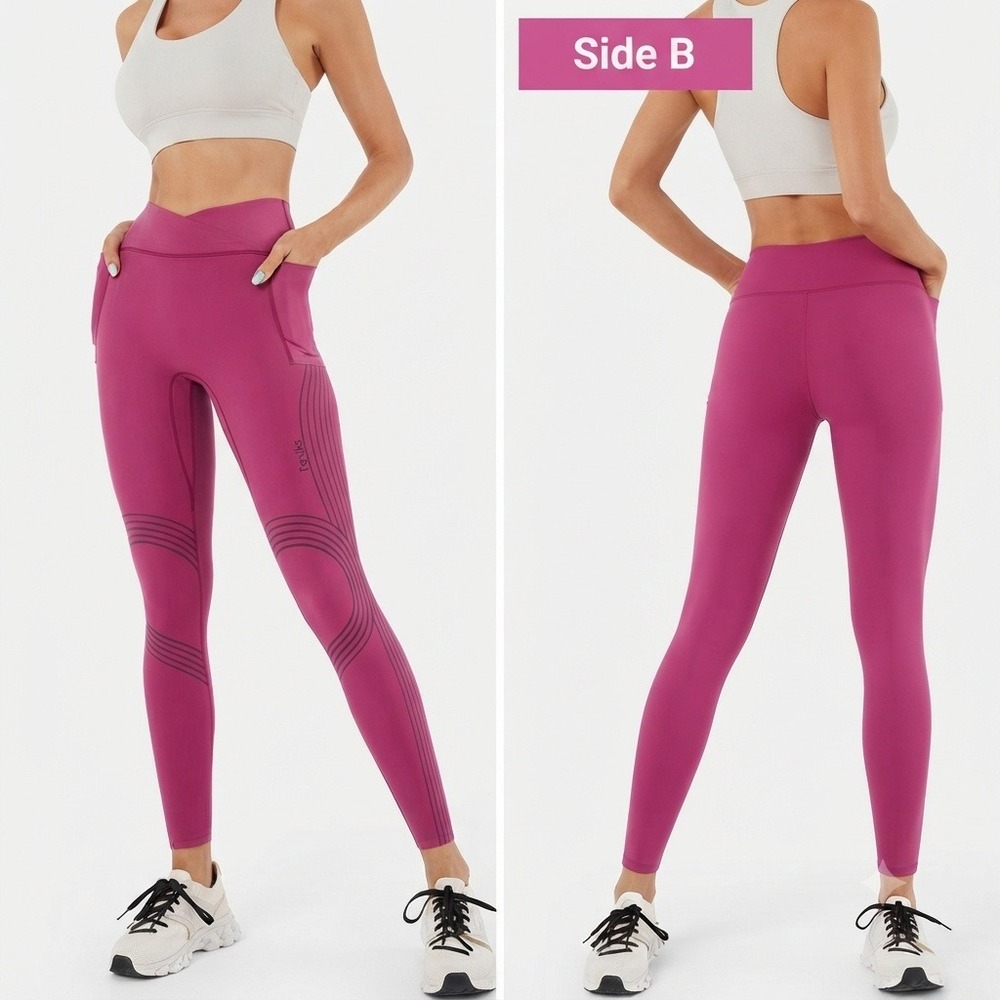 Fanka Body Sculpt Crossover Waist Leggings Pink Compression Small Women 7/8